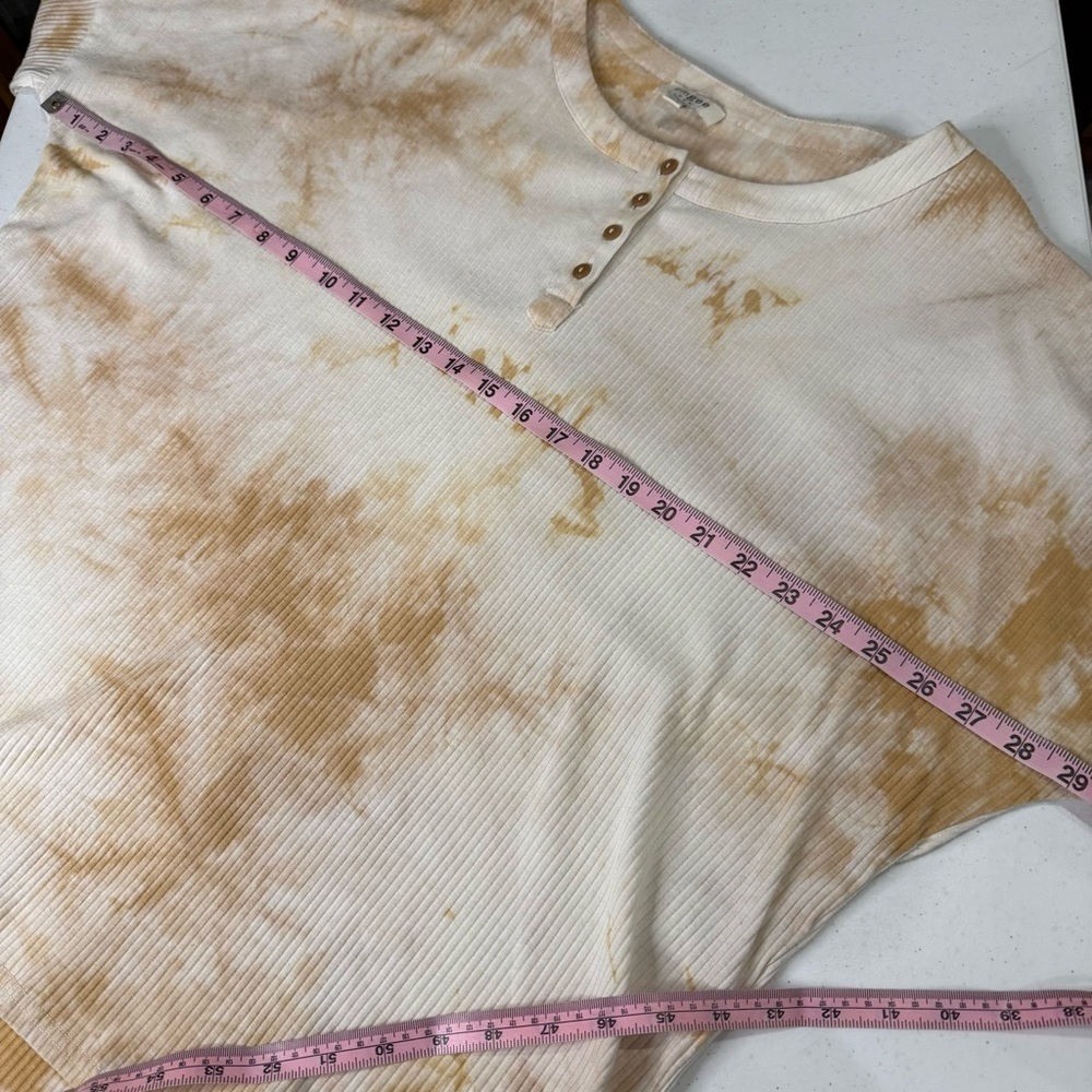 Umgee Gold Mix Tie Dye Long Dolman Sleeve Top Ribbed Henley Women’s Size Large - Picture 3 of 9